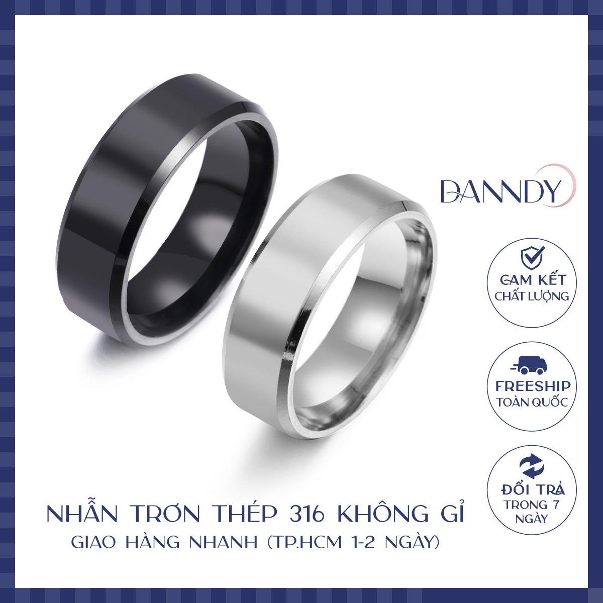 Nhẫn Titan Nam Nữ Dandy Trơn Đen Bạc Bản To