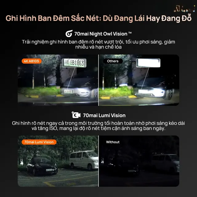 Ảnh gian hàng minh họa khả năng ghi hình ban đêm của 70mai A810S