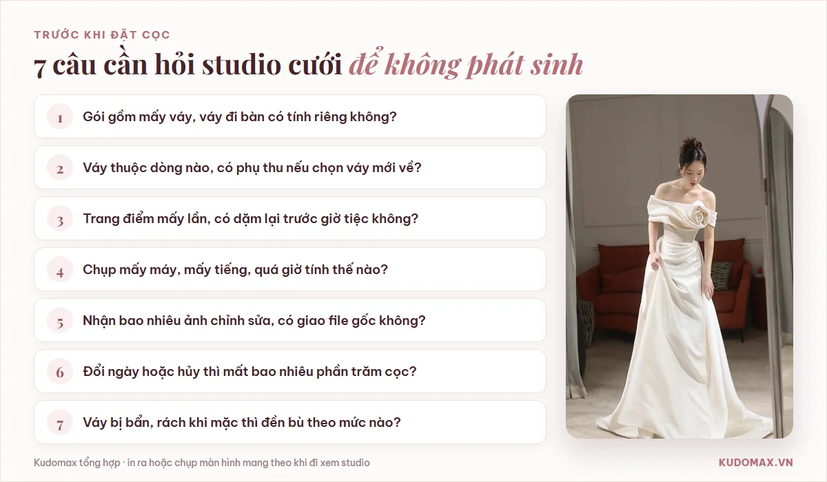 Bảy câu cần hỏi studio cưới trước khi đặt cọc để tránh phát sinh chi phí