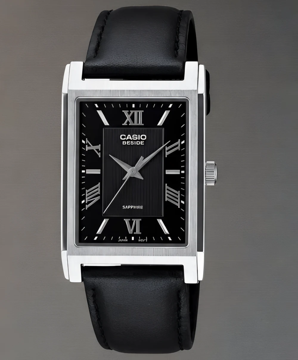 Casio BMS-105L-1ADF dây da đen, bản thay thế dây thép bằng da