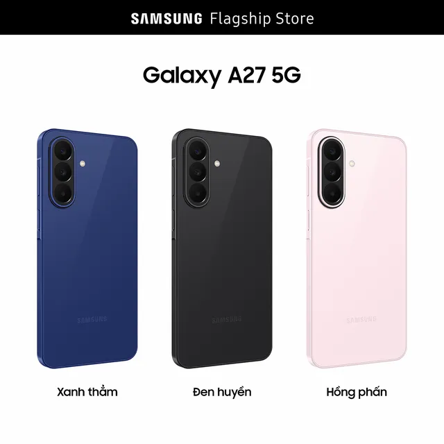 Samsung Galaxy A27 5G ba màu xanh thẫm, đen huyền, hồng phấn trên Lazada