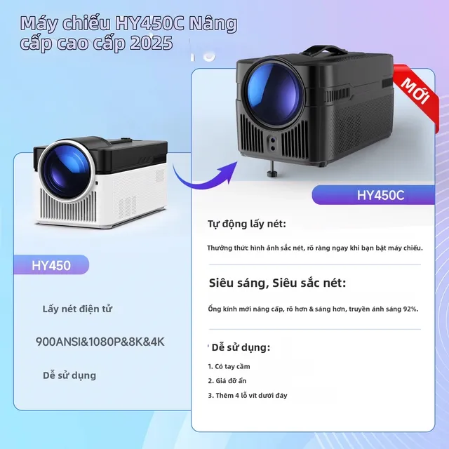 Ảnh quảng cáo của người bán so sánh Magcubic HY450 lấy nét điện tử và HY450 C tự động lấy nét
