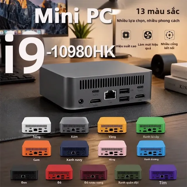 Mini PC Intel Core i9-10980HK màu xám với các cổng kết nối, ảnh gian hàng trên Lazada