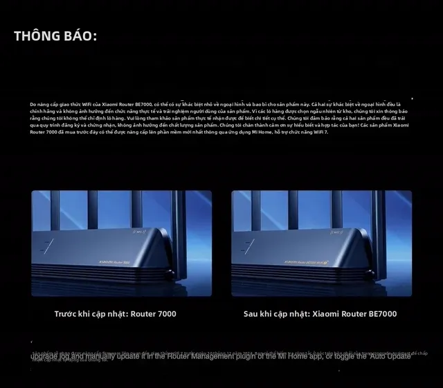 Ảnh thông báo của người bán: Xiaomi Router 7000 nâng cấp phần mềm qua ứng dụng Mi Home thành BE7000 hỗ trợ Wi-Fi 7